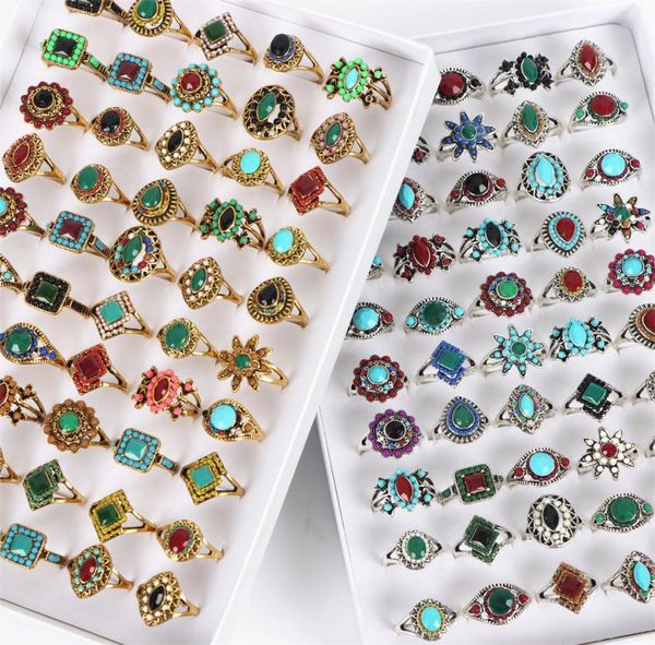 

bohemian vintage flowers rings for women gold silver color mix style fashion jewelry party gifts whole4011624, Golden;silver