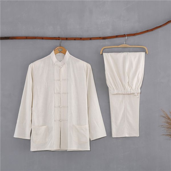 

men s tracksuits tang suit male middle aged chinese style long sleeved spring and autumn linen two piece retro clothing hanfu layman 230711, Gray