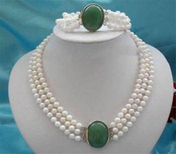 

3rows 78mm white pearljewerly clasp necklace braceletgt0128406008, Silver