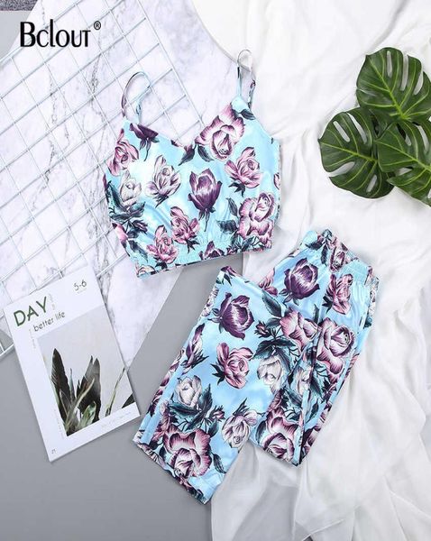

bclout spring purple rose two piece set women and pants pajamas pattern print satin vneck sleeveless pyjamas sleepwear 28366577, Black;red