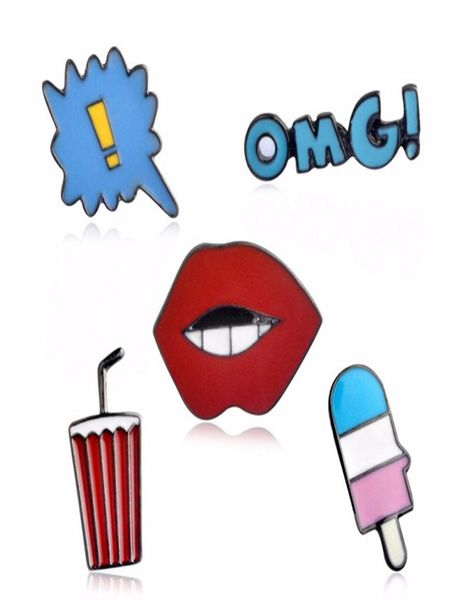 

beach style drink red lip ice cream enamel brooch pins set denim collar lapel brooches school uniform badge jewelry women men gift1712576, Gray