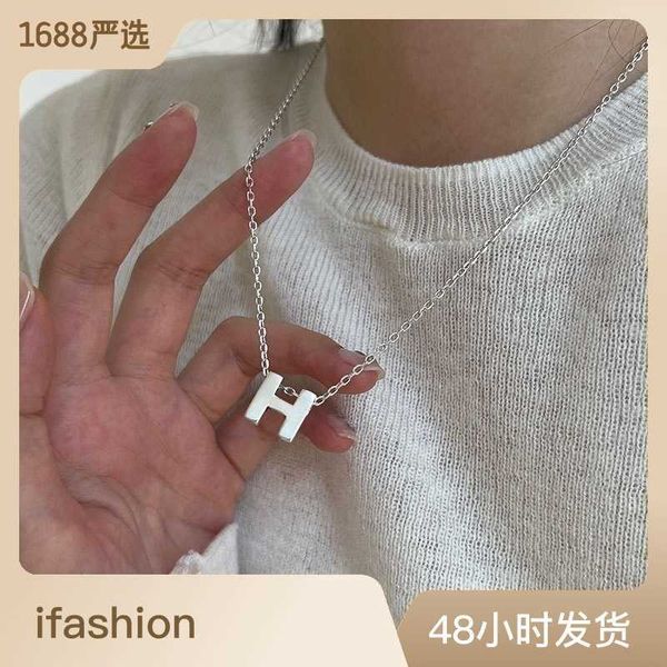 

925 full body sterling silver letter h necklace for women's simple ins elegant french cool style clavicle chain n0491
