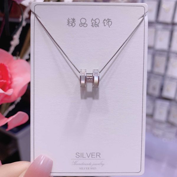 

new s925 sterling silver letter h necklace women's fashion temperament personality micro-set zircon fritillaria small waist collar chai