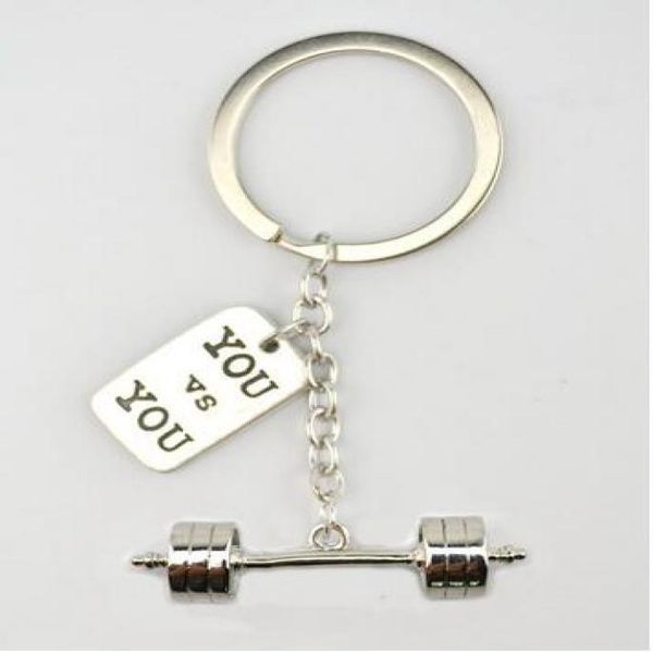 

20pcslot antique silver tone dumbbell barbell weight and you vs you charm key chainsfitness weightlifting gym key chain8231999, Slivery;golden