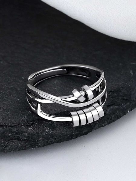 

1pc men's creative decompression dynamic triple ring design fidget spinner ring for index finger, Silver