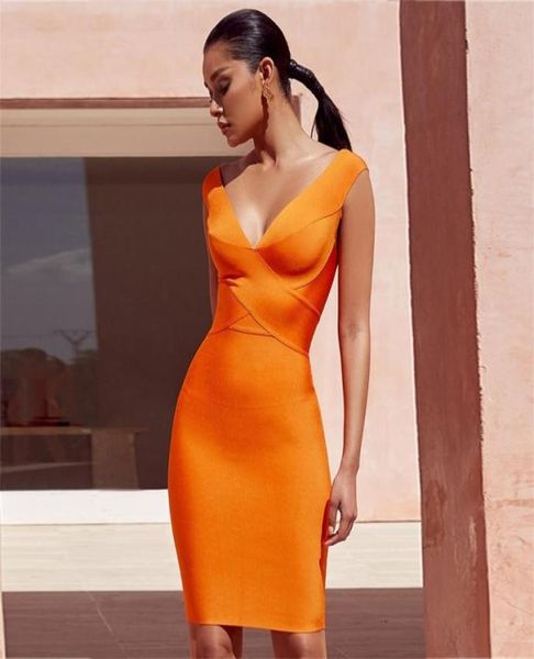 

bodycon bandage dress women orange sleeveless deep vneck night club celebrity evening party dress women vestidos y2003467138, White;black