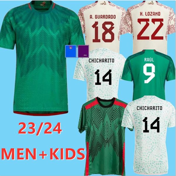 

2023 mexico chicharito mens soccer jerseys 22 23 h.lozano a. guardado home away training wear r. jimenez national team football shirts short, Black;yellow