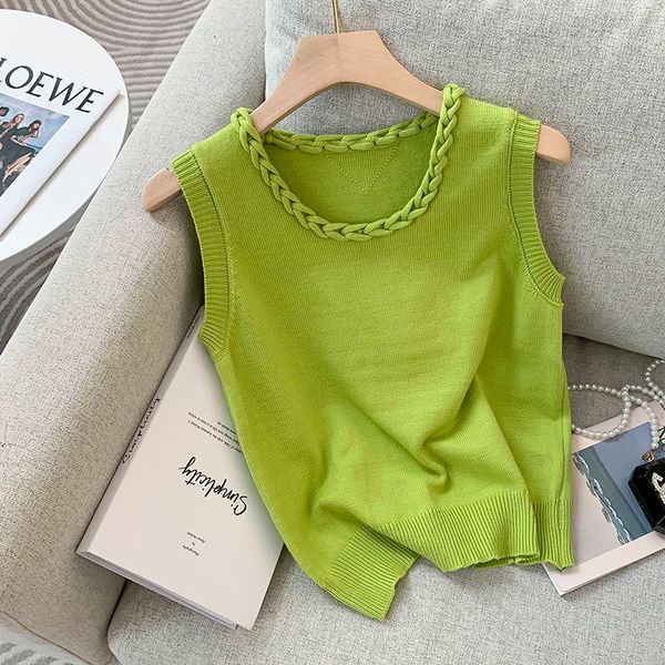 

women's tanks camis green tank slim fit round neck sleeveless tank knitted tank women's clothing y2k y2k accessories 230710, White