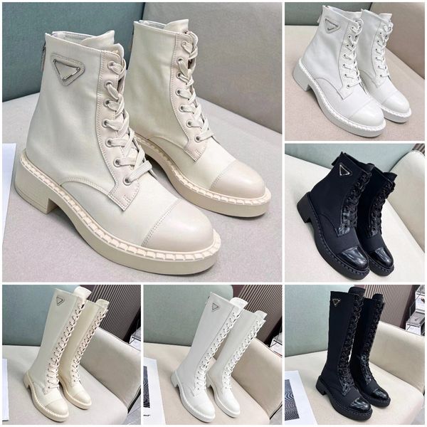 

brushed nylon boots designer women fashion long boots ankle boot luxury leather rubber high-quality brushed boots size 35-41, Black