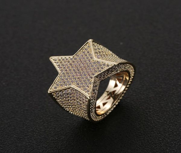

men fashion copper gold silver iced out star ring cz stone star shape ring jewelry7846965, Golden;silver