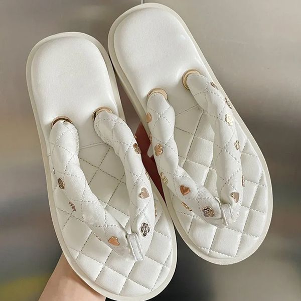 

summer leather flip flops sandals flat slippers round toe non-slip rubber sole women's luxury designers fsshion casual shoes factory fo, Black