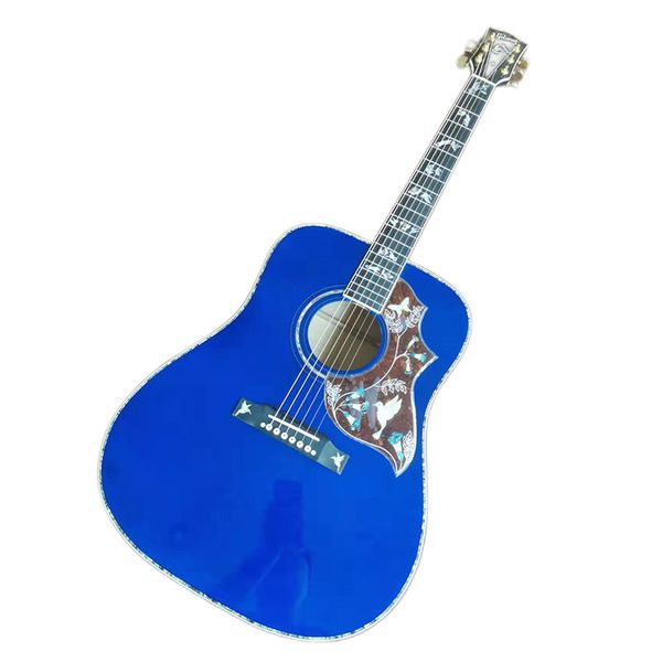 

2023 41 inch solid wood blue hummingbird black finger acoustic guitar