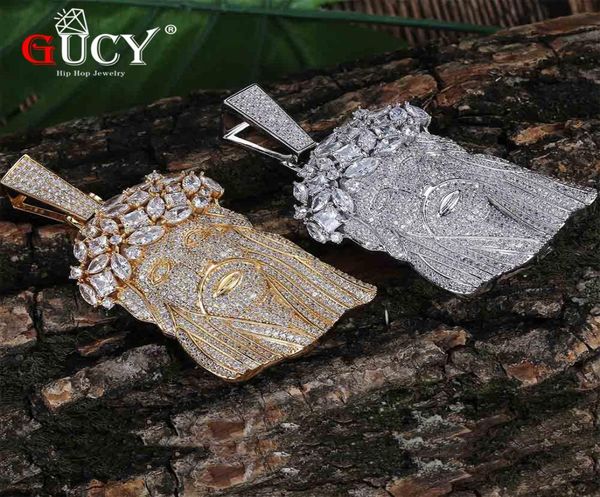 

gucy big jesus necklace pendant with tennis chain gold color iced out cubic zircon men039s hip hop jewelry gift cx2007211517733, Silver