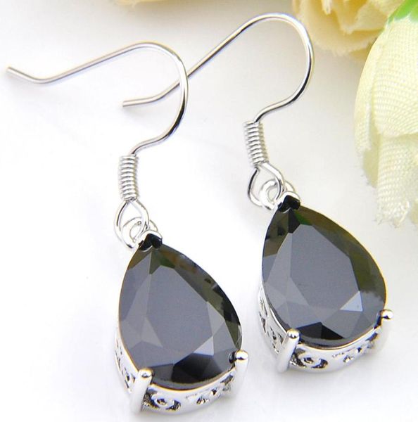 

whole 6 pcs luckyshinene 925 plated silver for woman water drop black crystal cubic zirconia earring drop earrings wedding ear9191436