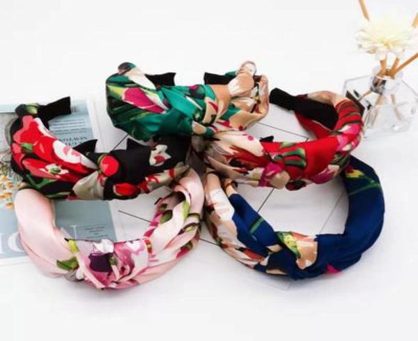 

2020 knot fabric headbands for women wide floral print girls hairband female fashion hair accessories5839637, Black;brown