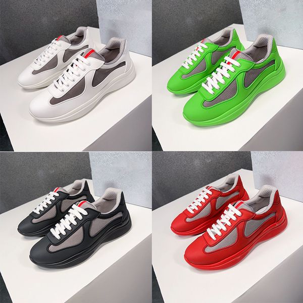 

luxury designer shoes americas cup men sneakers breathable mesh soft rubber bike trainers technical fabric calfskin casual sneaker patent le
