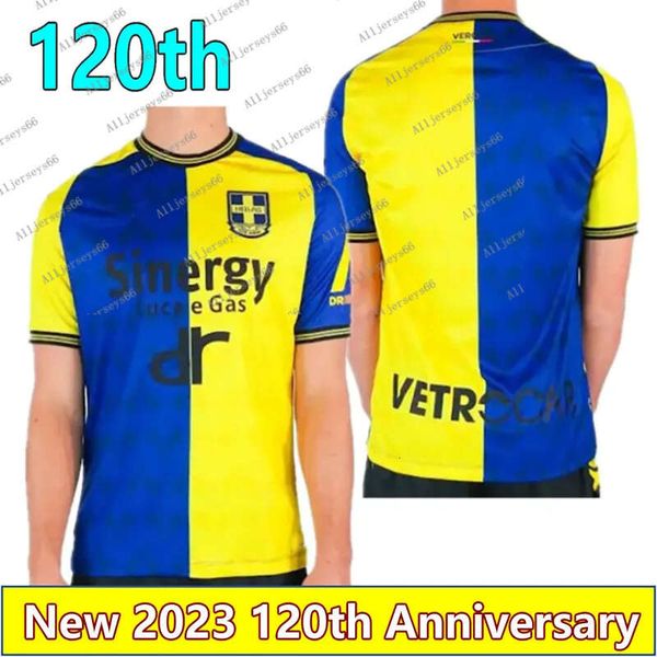 

hellas 2023 verona fchrustic soccer jerseys henry verdi lasagna tameze doig 120th anniversary football shirts short sleeve uniforms men, Black;yellow