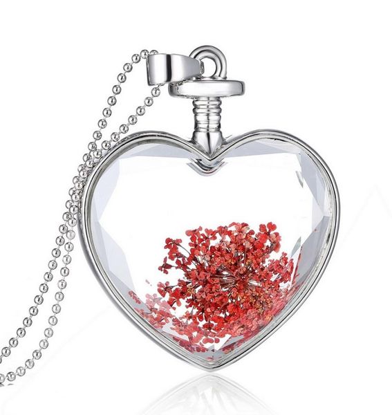 

red dry flower statement necklace vintage silver color jewelry for women gift glass love heart necklace fine jewelry4680979