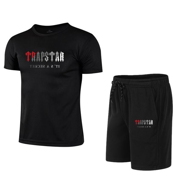 

mens tracksuits summer trapstar sportswear brand fitness suit running casual tshirtshorts breathable two piece 230710, Gray