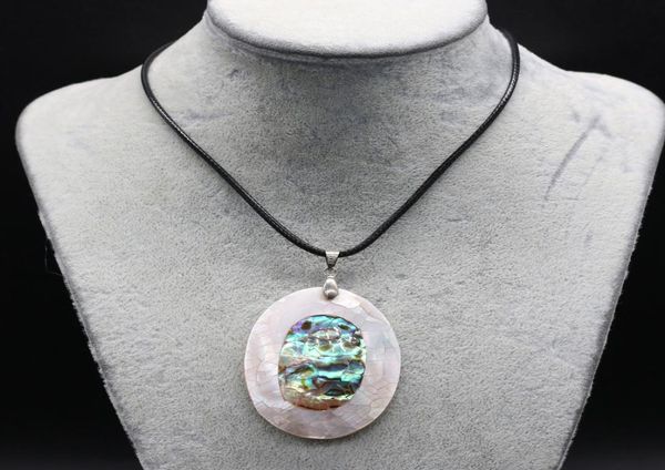 

customizable necklace natural mother of pearl abalone shell pendant necklace egg shape jewelry leather rope chain ethnic style cha1200733, Silver
