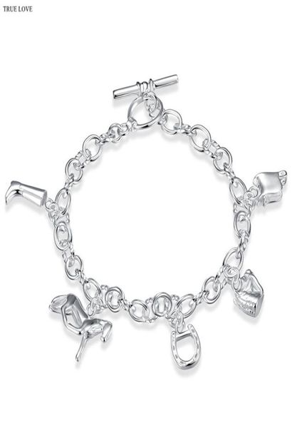 

fashion 925 silver horseshoe pendant charm bracelet party style christmas gift jewelry 3467113, Golden;silver