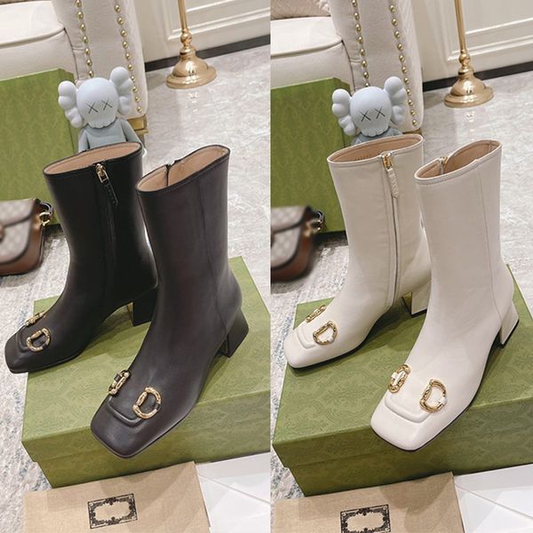 

designer boots high-grade women's shoes autumn and winter new commuter chunky ankle boots women's mid-heel full leather horse buck, Black