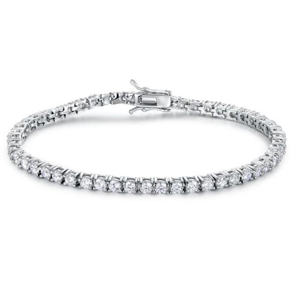 

100 authentic solid 925 sterling silver tennis chains hiphop tide bracelets zircon 3mm bracelet tennis bracelet luxury silver je4370987, Golden;silver