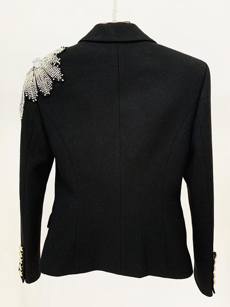 

pants fashion 2023 designer jacket women's stunning flowers appliques beaded double breasted lion buttons blazer, Black
