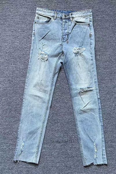 

ksubi mens jeans exclusive genuine edition designs australian spring summer washed and jeans with worn-out holes slim fitting elastic 9-inch, Blue