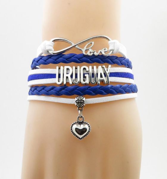 

love uruguay national flag bracelet heart charm uruguay flag leather bracelets bangle for woman and man jewelry gift2359687, Golden;silver