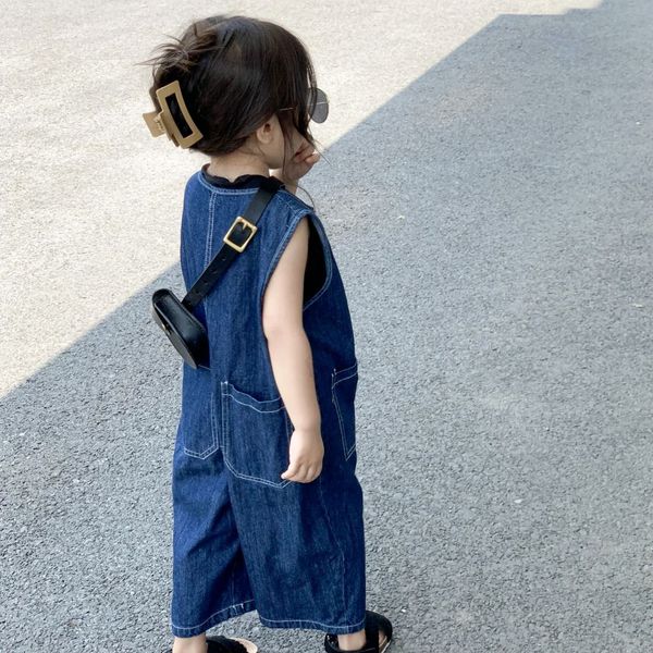 

rompers children clothing children s suspenders spring and summer korean style loose sleeveless jeans pants 230711, Blue