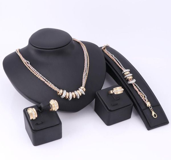

african beads imitated crystal jewelry sets for women wedding gold plated necklace earrings bracelet rings set party accessories7953404, Slivery;golden