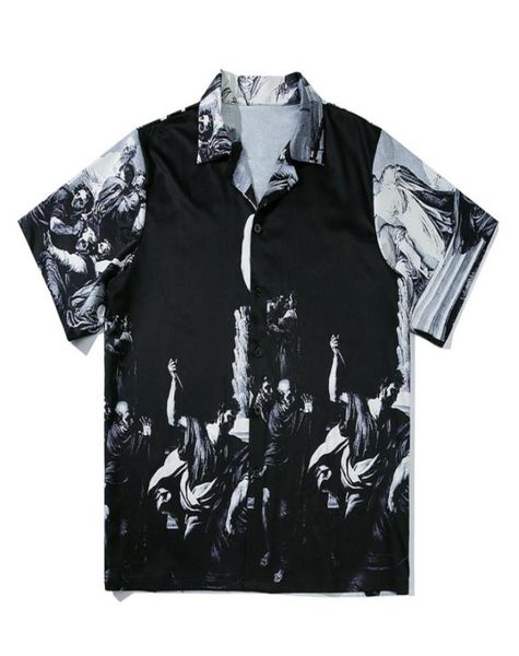 

men hiphop rome oils print hawaiian beach shirts streetwear 2020 summer short sleeve blouse harajuku oversize shirts 855588767, White;black