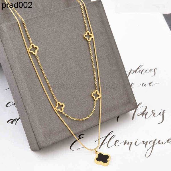 

pendant necklaces double layered clover pendant necklace 18k gold stainless steel necklaces jewelry for women gift, Silver
