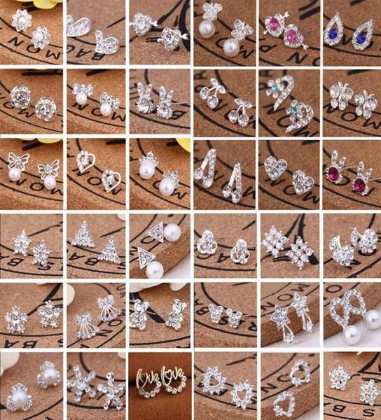 

selling 45 styles korean earrings creative super shiny diamond new pearl stud earrings fashion jewelry 164753, Golden;silver