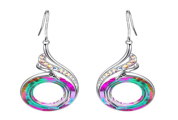 

selling 925 silver peacock earring womens gradual colorful crystal dangle earring fashion animal jewelry whole3291706