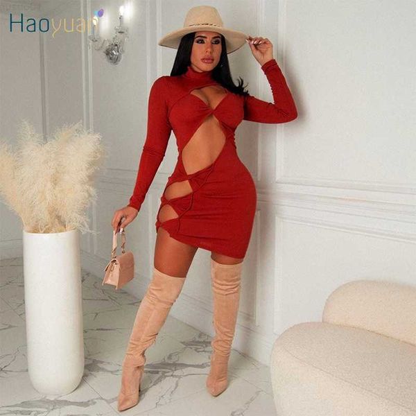 

urban dresses haoyuan knitted cut out dress long sleeve irregular y2k clothes for women birthday party outfits festival club mini dresses l2, White;black