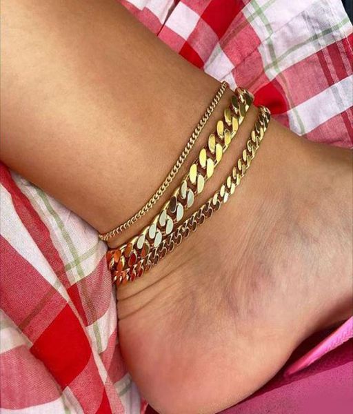 

18k gold titanium steel anklets tarnish hypoallergenic 3mm 6mm 8mm cuban link chain gold for women summer beach foot bracelet jewe4516473, Red;blue