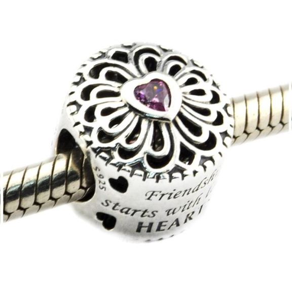 

love friendship charms beads authentic 925sterlingsilverjewelry pink crystal flower heart bead for diy brand bracelets making a7872984, Black