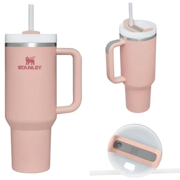 

light pink stanley quencher h2.0 40oz stainless steel tumblers cups with silicone handle lid and straw 2nd generation car mugs vacuum insula
