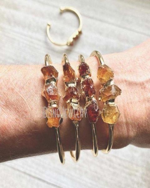 

beaded strands raw citrine bracelet gold cuff stone amethyst jewelry gemstone bangle bm3397720041324059063, Black