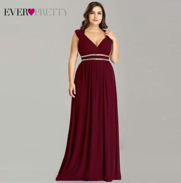 

ever pretty plus size formal evening dresses long women elegant burgundy v neck chiffon empire party gown robe de soiree lj2012249826744, Black