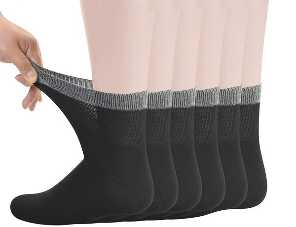 

men's socks men's bamboo diabetic ankle socks with seamless toe and non-binding 6 pairs l size10-13 230710, Black