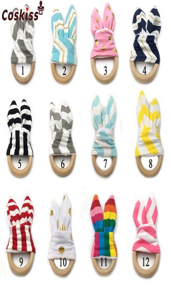 

12pcs diy baby toy organic teething ring bunny ear teething ring for babyfabric and wooden teether ring inside crinkle material8650082