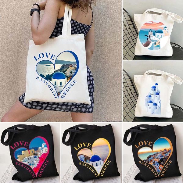 

evening bags capital athens greece santorini oia island love heart landscape travel shopper harajuku canvas tote bag cotton shopping handbag