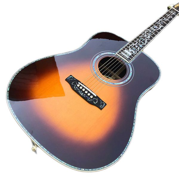 

sunburst solid spruce 41 inches acoustic guitar abalone flower inlays ebony
