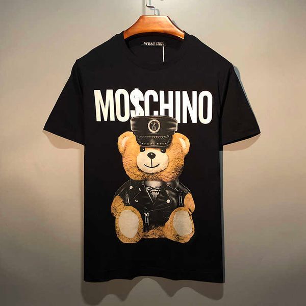 

european and american fashion brand ins loose summer versatile cartoon bear t-shirt men's fashion short sleeved female student couple c, White;black