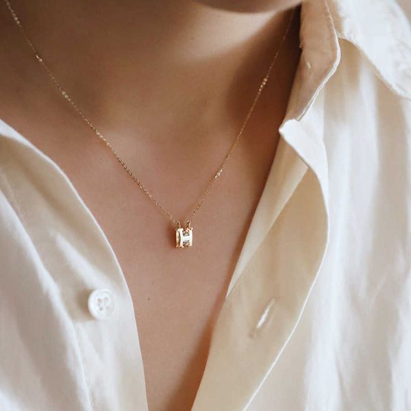 

new s925 sterling silver plated kgold necklace women's stereoscopic letter h pendant with diamond simple light luxury small collarbone