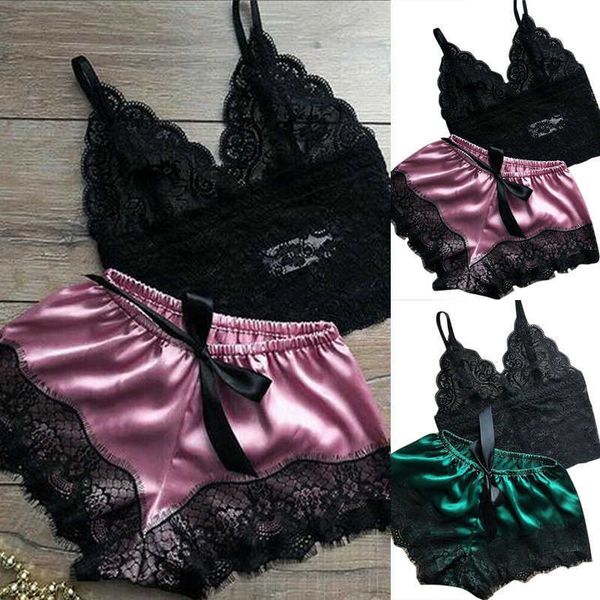 

women's sleep lounge 1 set womens fashion casual lace sleepwear lingerie shorts set babydoll pajamas nightwear womens underwear
