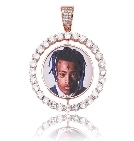 

luxury zircon men women necklaces customized po memory pendant jewelry fashion 18k gold plated spin circle hip hop designer nec3113651, Silver